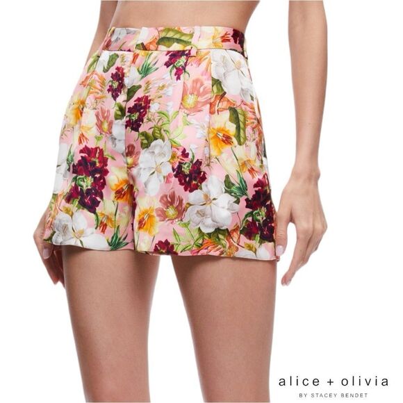Alice + Olivia *NWT* Conry Conroy Pleated Juniper Rose Floral Print Satin Short - Picture 5 of 14